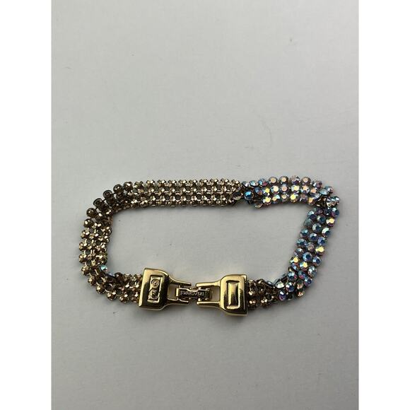 Swarovski Swan Logo Golden Shadow Mesh Clim AB Crystal Bracelet 7.5" - Picture 3 of 9